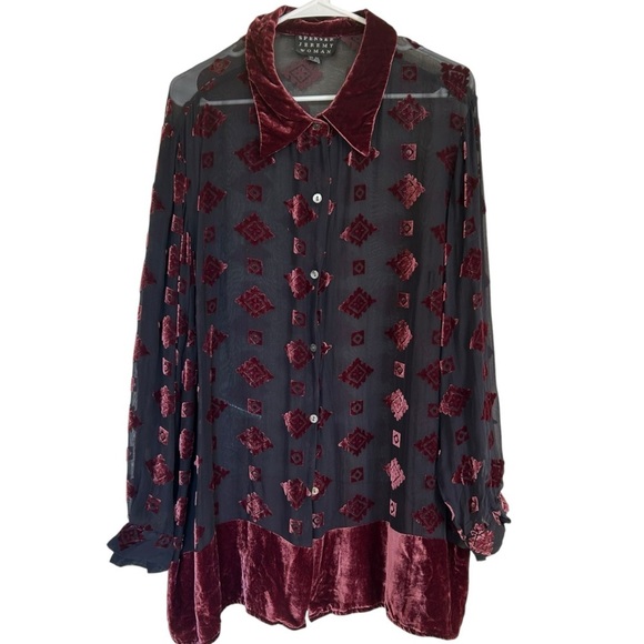 Spenser Jeremy Vintage Sheer Black Burnout Velvet Longline Cardigan Buttonup XL - Picture 1 of 7